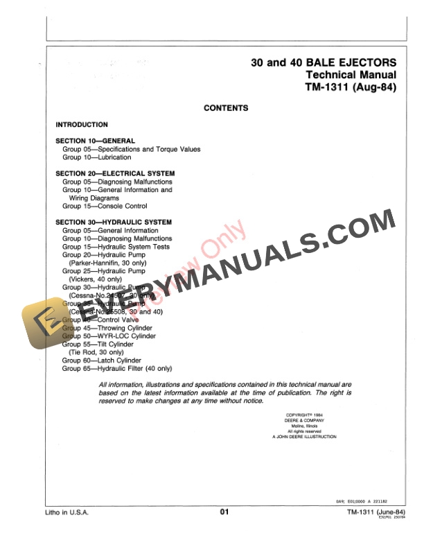 John Deere 30 and 40 Bale Ejector Technical Manual TM1311 01JUN84 4 John Deere 30 and 40 Bale Ejector Technical Manual TM1311 01JUN84 3
