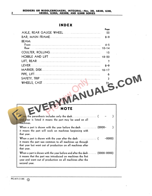 John Deere 300 Bedder Parts Catalog PC417 01JAN54 5 John Deere 300 Bedder Parts Catalog PC417 01JAN54-4