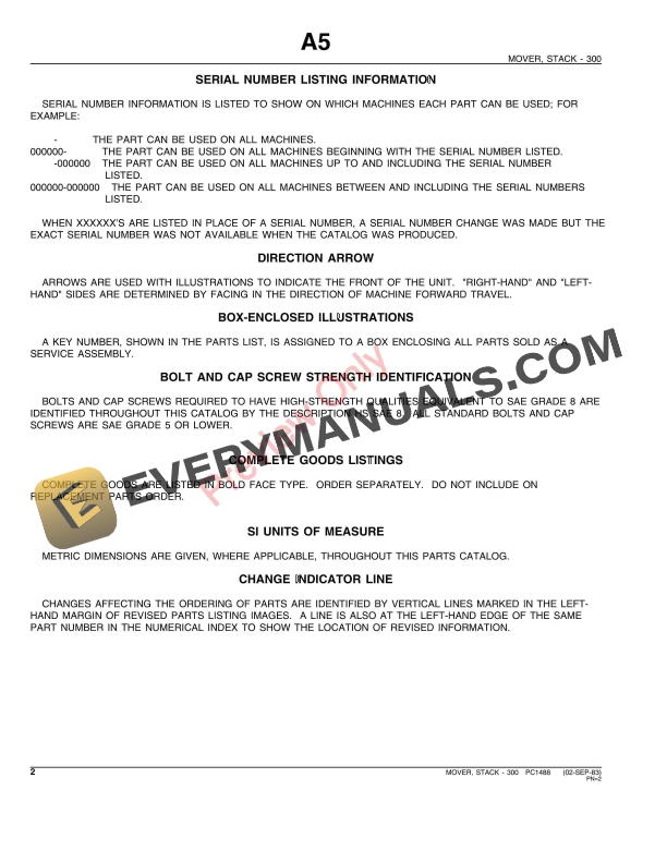 John Deere 300 Stack Mover Parts Catalog PC1488 02SEP83 5 John Deere 300 Stack Mover Parts Catalog PC1488 02SEP83-4