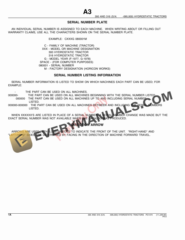 John Deere 300 and 316 Lawn and Garden Tractors Parts Catalog PC1474 09DEC93-4