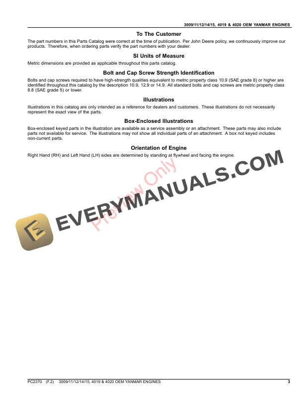 John Deere 3009, 3011, 3012, 3014, 3015, 4019, AND 4020 OEM ENGINES AND ACCESSORIES (WATERLOO) Parts Catalog PC2370 30JUL21-3