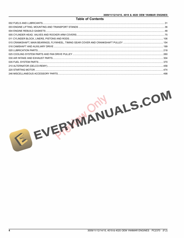 John Deere 3009, 3011, 3012, 3014, 3015, 4019, AND 4020 OEM ENGINES AND ACCESSORIES (WATERLOO) Parts Catalog PC2370 30JUL21-4