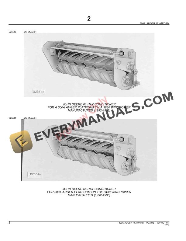 John Deere 300A Auger Platform – 31, 36, 61, 66 Hay Conditioners Parts Catalog PC2343 11MAY11-4