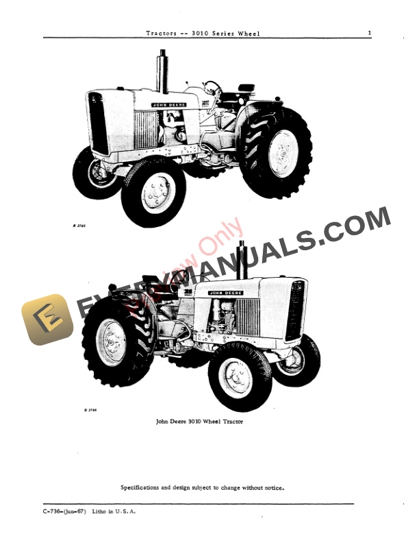 John Deere 3010 Series Wheel Tractors Parts Catalog PC736 01JUN67-3