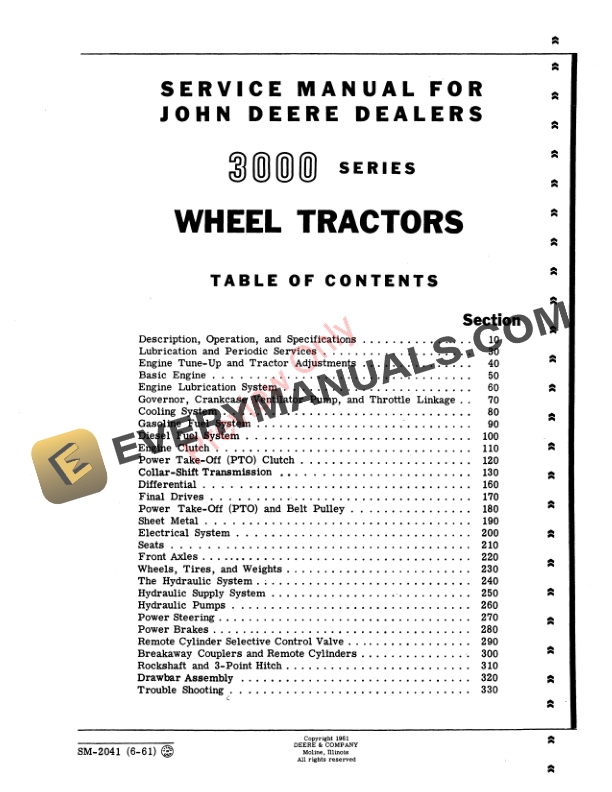 John Deere 3010 Wheel Tractor Service Manual SM2041 01JUN61 3