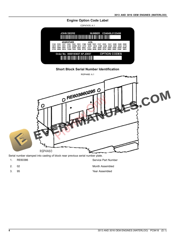 John Deere 3013 AND 3016 OEM ENGINES (WATERLOO) Parts Catalog PC9418 30JUN20-4