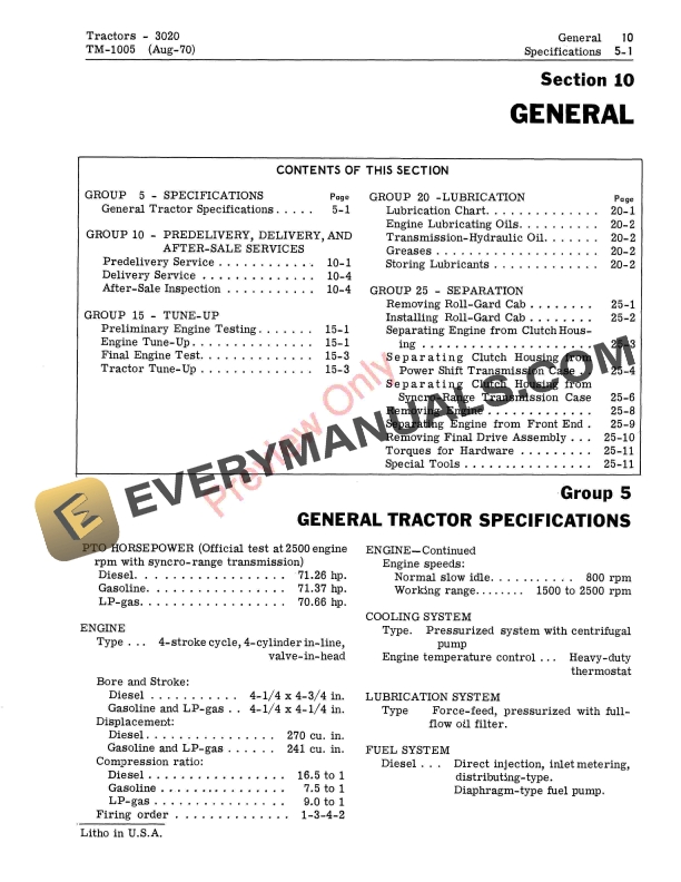 John Deere 3020 Row-Crop Tractor Technical Manual TM1005 01OCT73 6 John Deere 3020 Row Crop Tractor Technical Manual TM1005 01OCT73 5