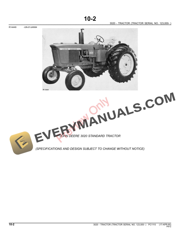 John Deere 3020 Utility Tractor Parts Catalog PC1115 11MAY11 4