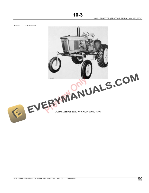 John Deere 3020 Utility Tractor Parts Catalog PC1115 11MAY11 5
