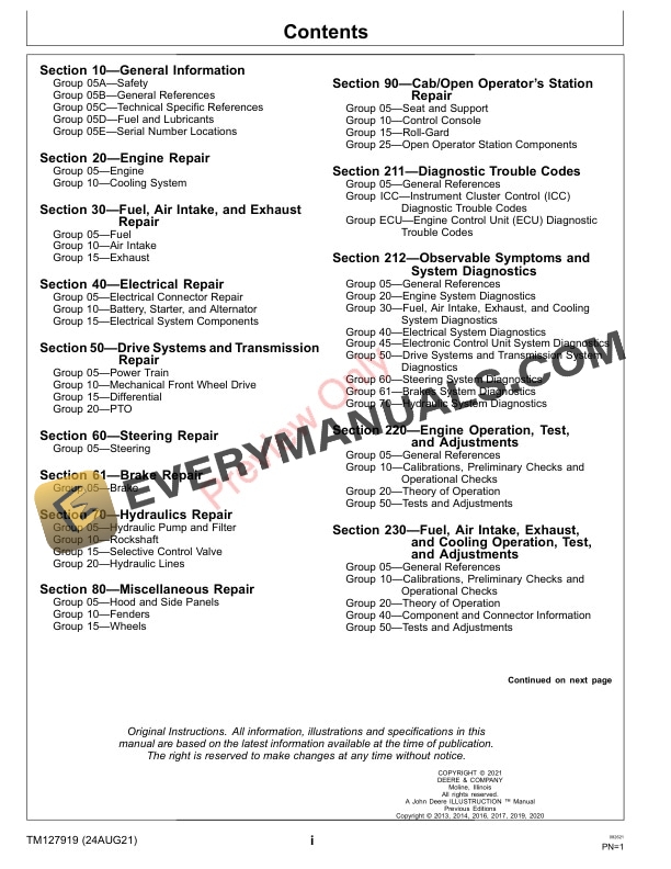 John Deere 3025E 3032E 3036E and 3038E Compact UtilityTractors and Manual 610000 Technical Manual TM127919 24AUG21 3