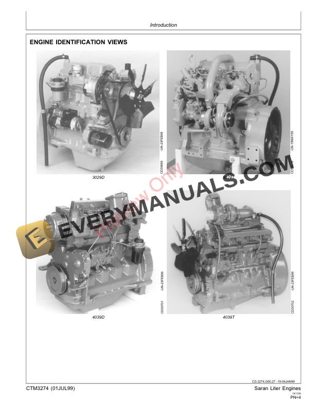 John Deere 3029 4039 4045 6059 6068 Engines Component Technical Manual CTM3274 01JUL99 3