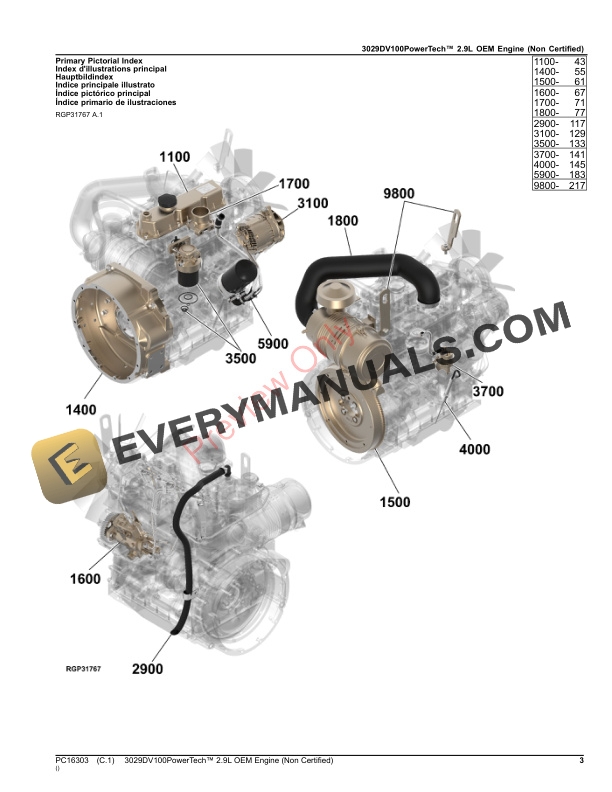 John Deere 3029DV100 PowerTech 2.9L OEM Engine (Non Certified) Parts Catalog PC16303 17SEP23 4 John Deere 3029DV100 PowerTech 2.9L OEM Engine (Non Certified) Parts Catalog PC16303 17SEP23-3