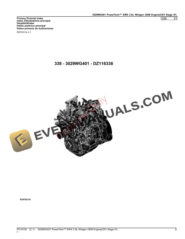 John Deere 3029WG401 PowerTech EWX 2.9L Wirtgen OEM Engine(CEV Stage IV) Parts Catalog PC16130 01AUG23-3