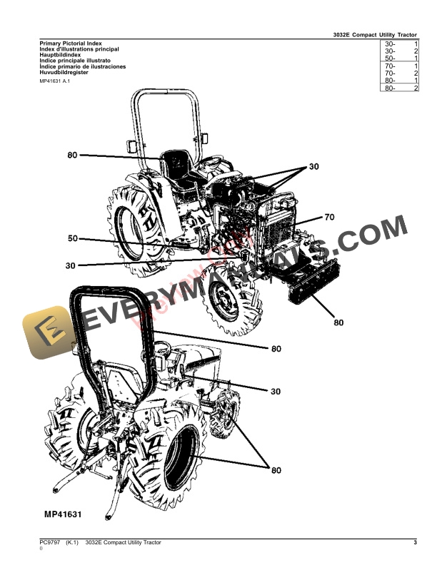 John Deere 3032E Compact Utility Tractor Parts Catalog PC9797 07JUN23-3