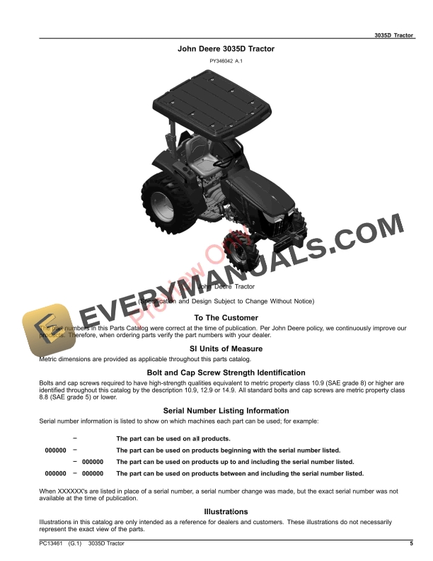 John Deere 3035D Tractor Parts Catalog PC13461 03SEP23 6 John Deere 3035D Tractor Parts Catalog PC13461 03SEP23-5