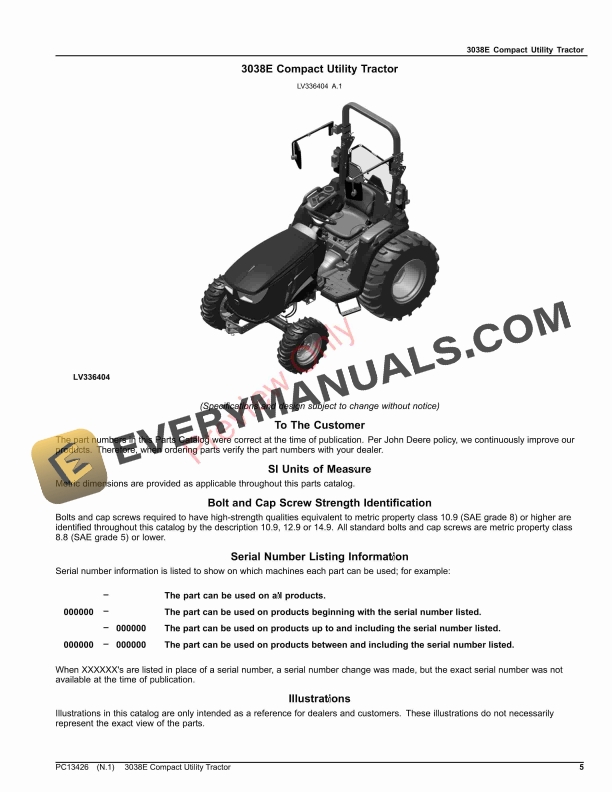 John Deere 3038E Compact Utility Tractor Parts Catalog PC13426 07NOV23-5