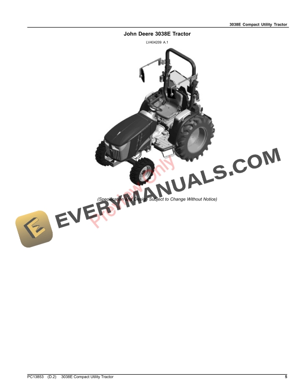 John Deere 3038E Compact Utility Tractor Parts Catalog PC13853 14FEB23-5