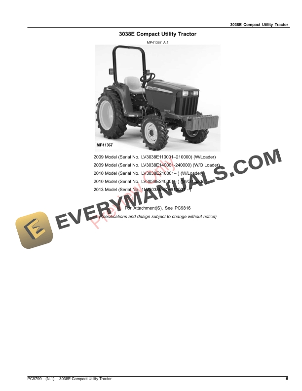 John Deere 3038E Compact Utility Tractor Parts Catalog PC9799 09OCT23-5