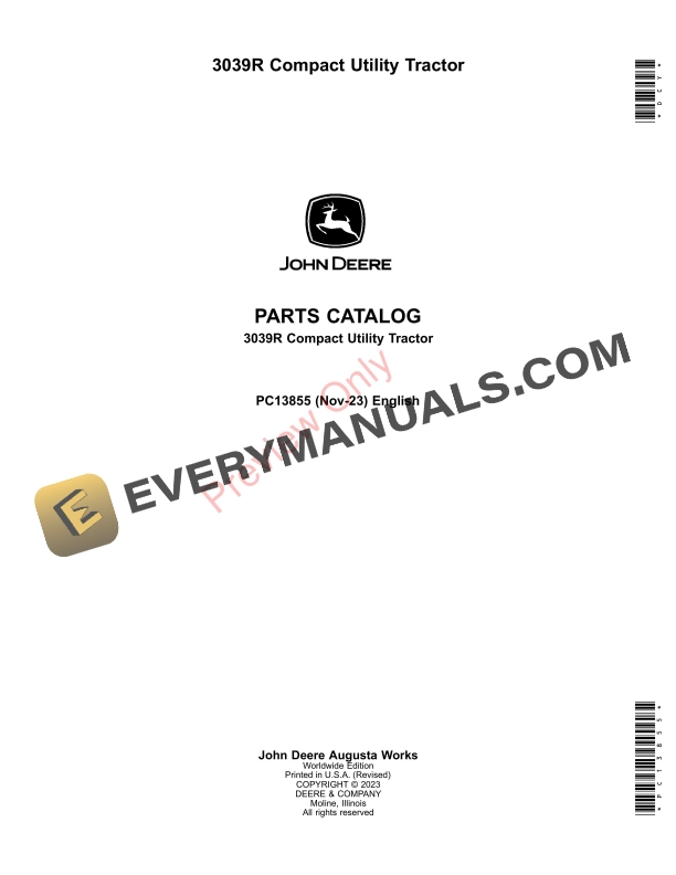 John Deere 3039R Compact Utility Tractor Parts Catalog PC13855 19NOV23-1