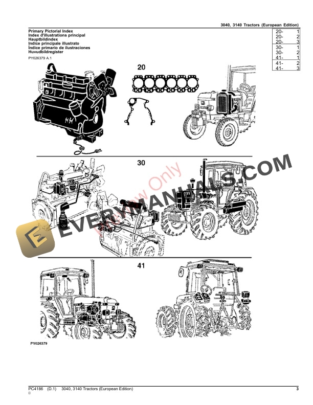 John Deere 3040, 3140 Tractors Parts Catalog PC4186 01AUG23-3