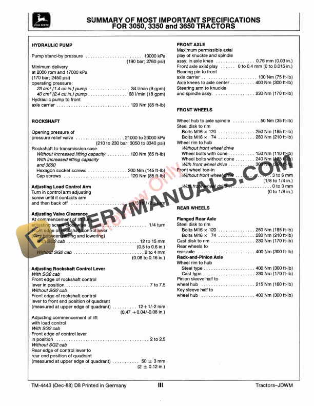 John Deere 3050 3350 and 3650 Tractors Technical Manual TM4443 01NOV90 5