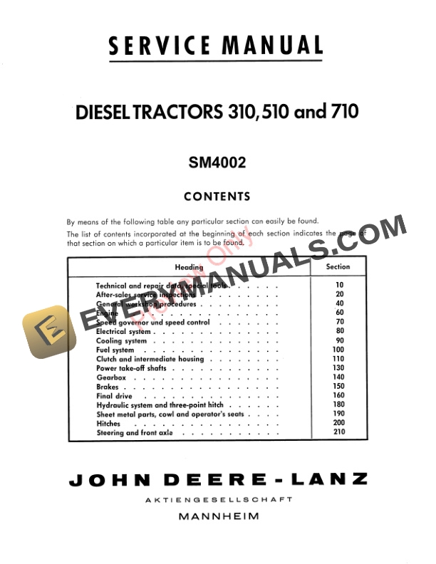 John Deere 310 510 710 Diesel Tractors Service Manual SM4002 01AUG64 3