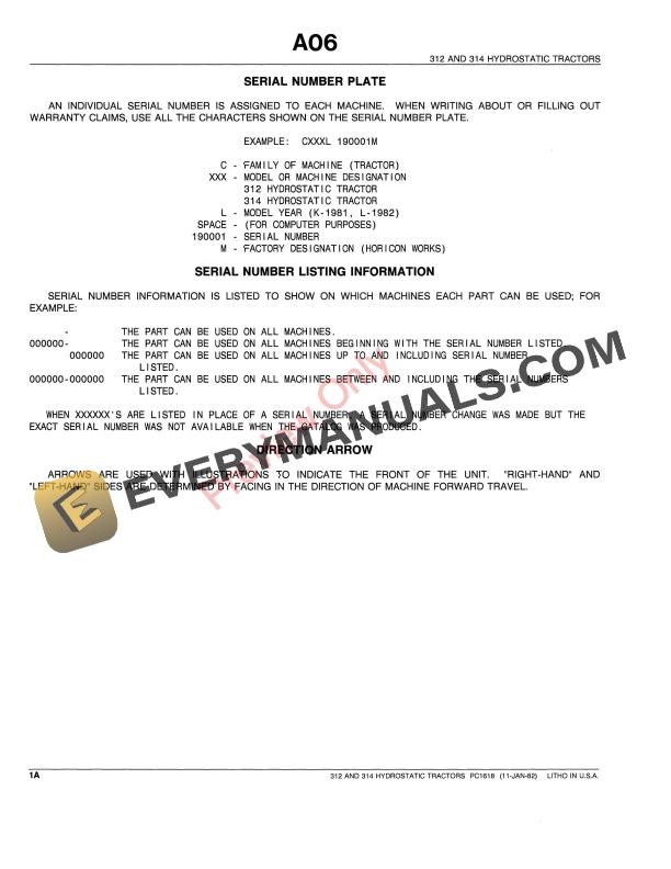 John Deere 312, 314 Lawn and Garden Tractors Parts Catalog PC1618 17DEC93-4