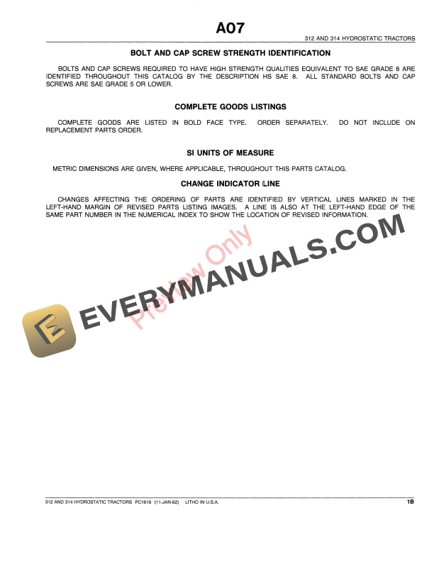 John Deere 312, 314 Lawn and Garden Tractors Parts Catalog PC1618 17DEC93-5