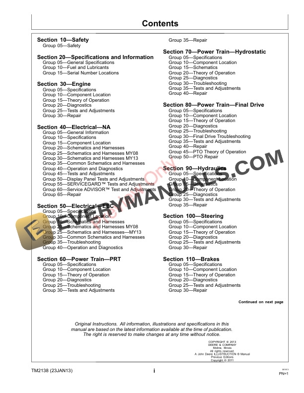 John Deere 3120 3320 3520 and 3720 Compact Utility Tractor wo Cab Technical Manual TM2138 23JAN13 3