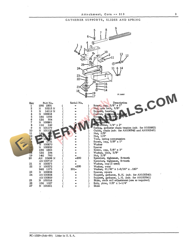 John Deere 313 Corn Attachment Parts Catalog PC1029 01JAN68 5