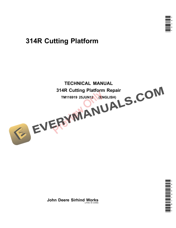 John Deere 314R Cutting Platform Technical Manual TM116919 25JUN12-1