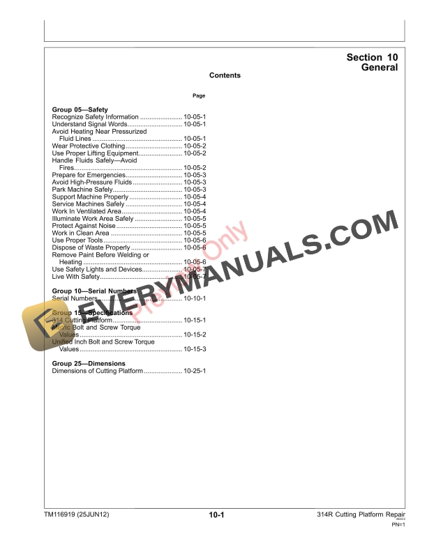John Deere 314R Cutting Platform Technical Manual TM116919 25JUN12 5