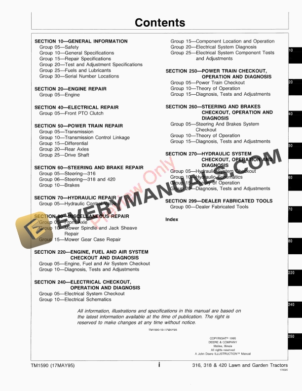 John Deere 316 318 420 Lawn and Garden Tractors Technical Manual TM1590 01MAY95 5