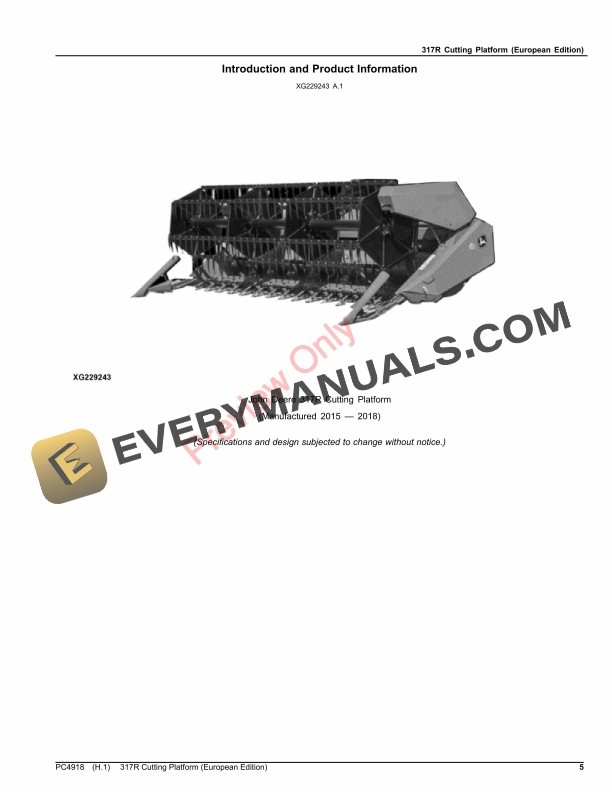 John Deere 317R Cutting Platform Parts Catalog PC4918 11MAR20-5