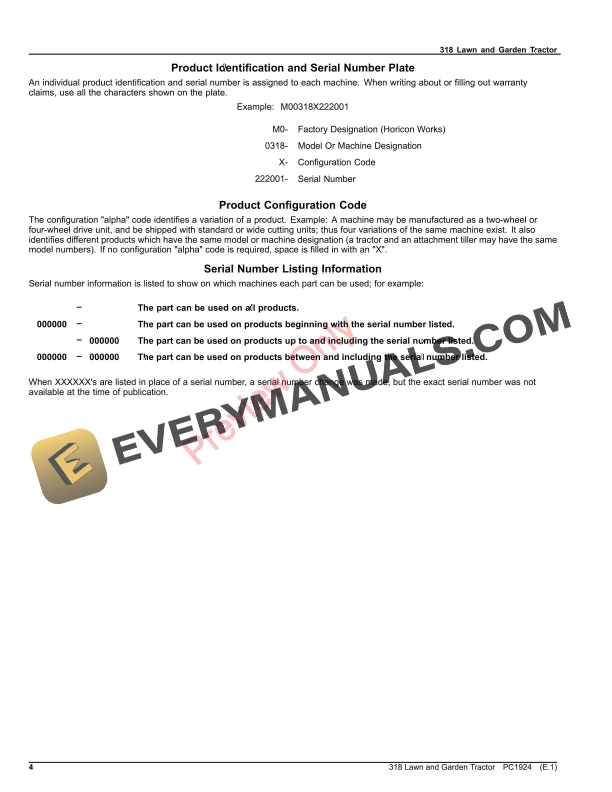 John Deere 318 LAWN AND GARDEN TRACTOR Parts Catalog PC1924 03OCT23-4