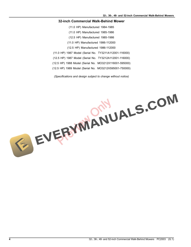 John Deere 32-, 36-, 48- and 52-inch Commercial Walk-Behind Mowers Parts Catalog PC2003 23MAY22-4