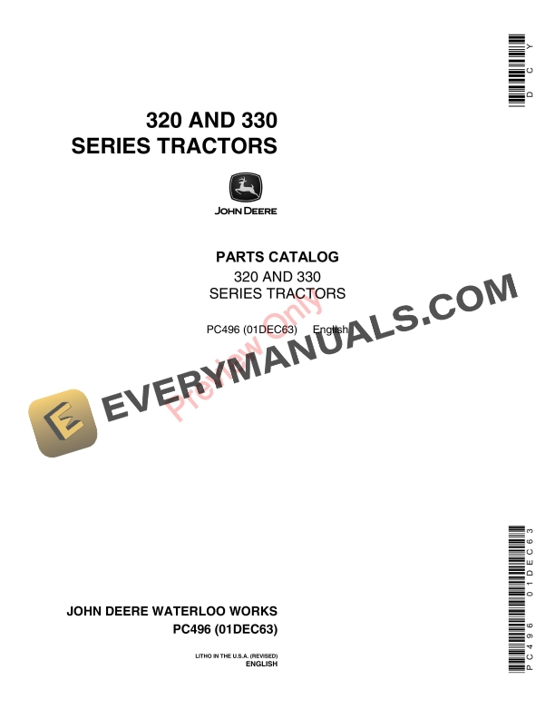John Deere 320, 330 Series Tractor, Standard and Utility Parts Catalog PC496 01DEC63 2 John Deere 320