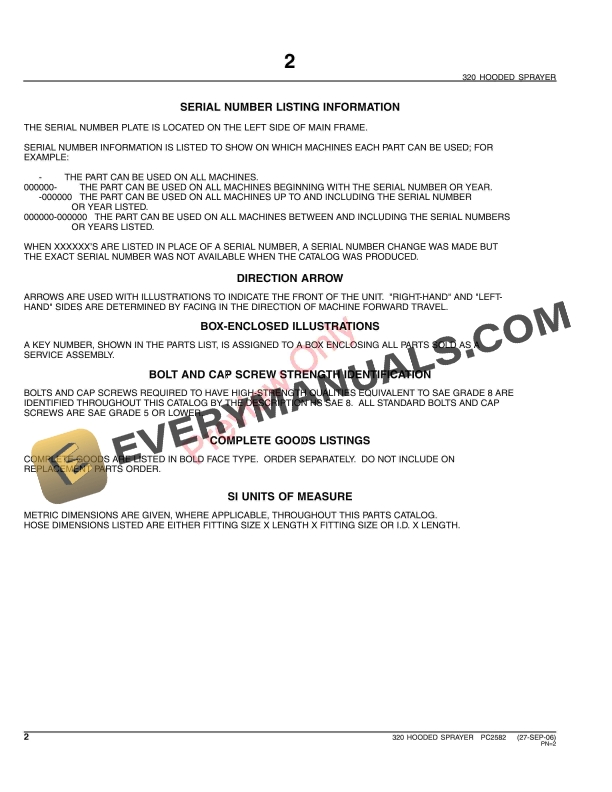 John Deere 320 Hooded Sprayer Parts Catalog PC2582 10JUN11-4