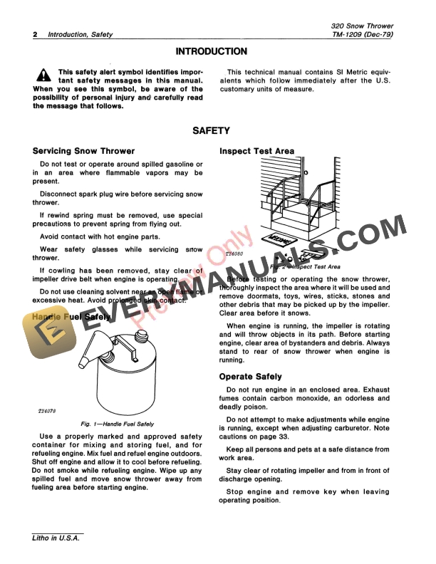 John Deere 320 Snow Thrower Technical Manual TM1209 01DEC79 4