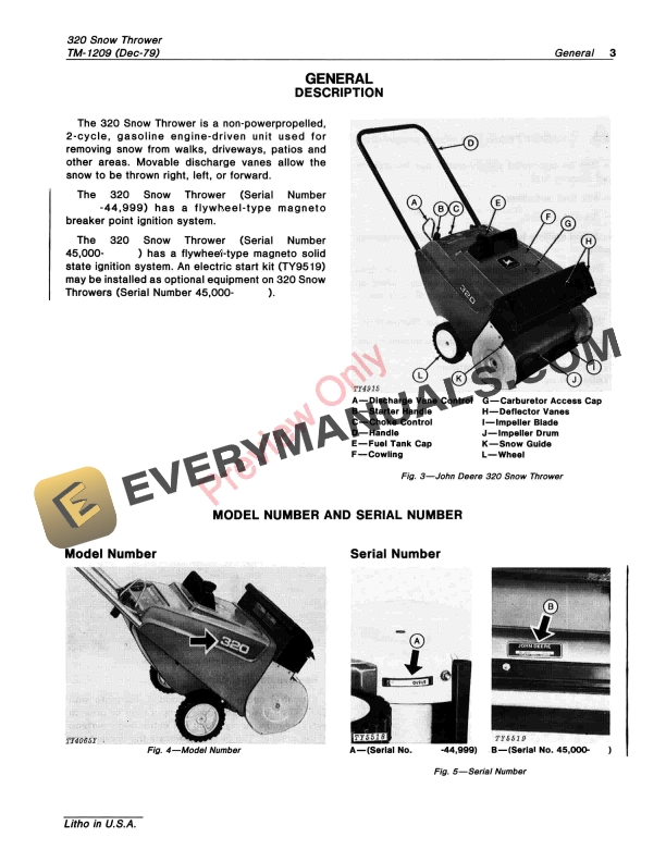 John Deere 320 Snow Thrower Technical Manual TM1209 01DEC79 5