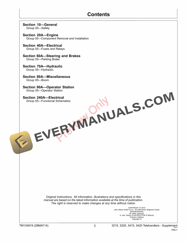 John Deere 3215, 3220, 3415 and 3420 Telescopic Handlers Supplement Technical Manual TM134919 28MAY14 7 John Deere 3215 3220 3415 and 3420 Telescopic Handlers Supplement Technical Manual TM134919 28MAY14 5