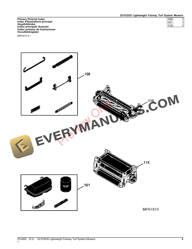 John Deere 3215 AND 3235 LIGHTWEIGHT FAIRWAY MOWERS Parts Catalog PC2400 18JUL23 6 John Deere 3215 AND 3235 LIGHTWEIGHT FAIRWAY MOWERS Parts Catalog PC2400 18JUL23-5