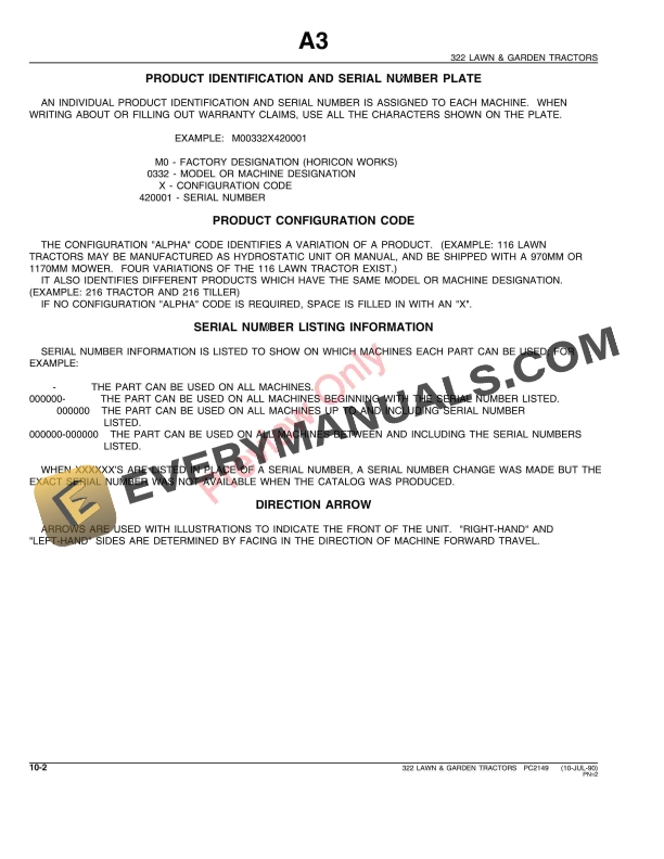 John Deere 322 Lawn and Garden Tractor Parts Catalog PC2149 10JUL90 5 John Deere 322 Lawn and Garden Tractor Parts Catalog PC2149 10JUL90-4