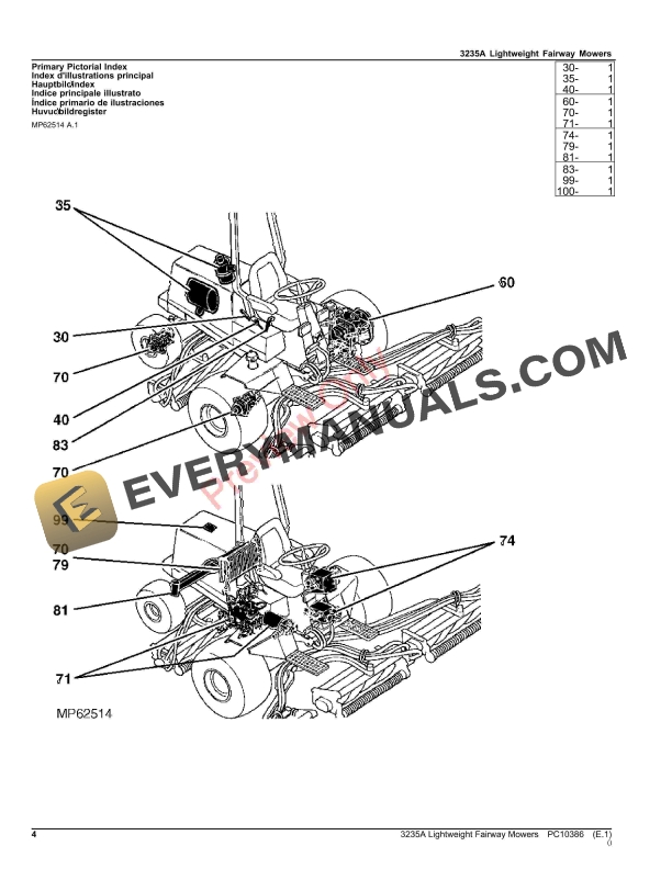 John Deere 3235A LIGHTWEIGHT FAIRWAY MOWER Parts Catalog PC10386 18JUL23 4