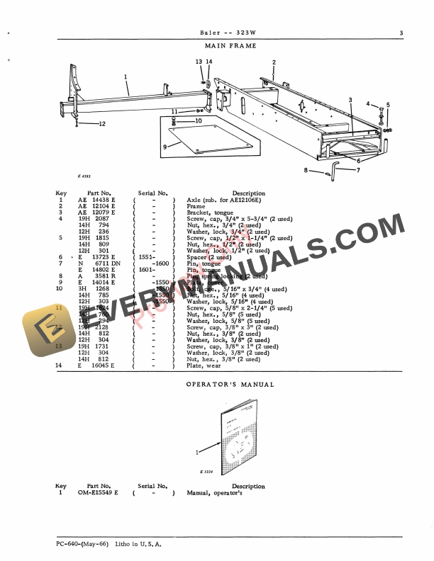 John Deere 323W Baler Parts Catalog PC640 01MAY66 6 John Deere 323W Baler Parts Catalog PC640 01MAY66-5