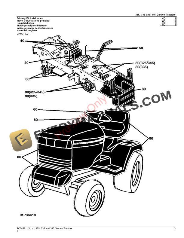 John Deere 325, 335 AND 345 GARDEN TRACTORS Parts Catalog PC2428 29MAR23-3