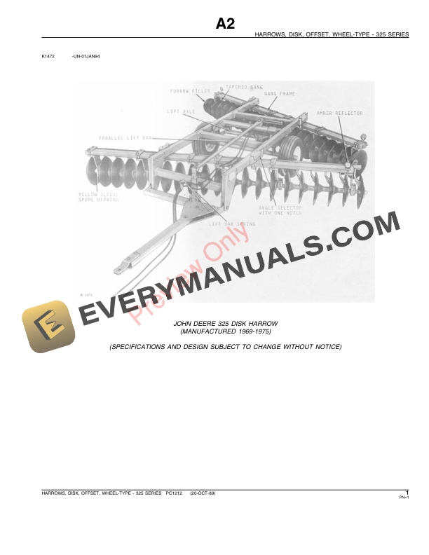 John Deere 325 Disk Harrow Parts Catalog PC1212 02JUN11 4 John Deere 325 Disk Harrow Parts Catalog PC1212 02JUN11-3