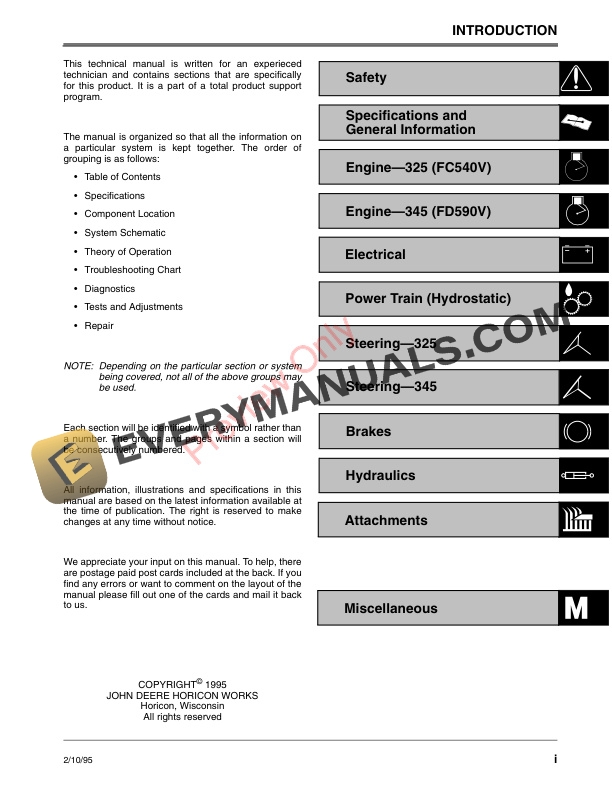 John Deere 325 and 345 Lawn and Garden Tractor Technical Manual TM1574 02FEB95 3