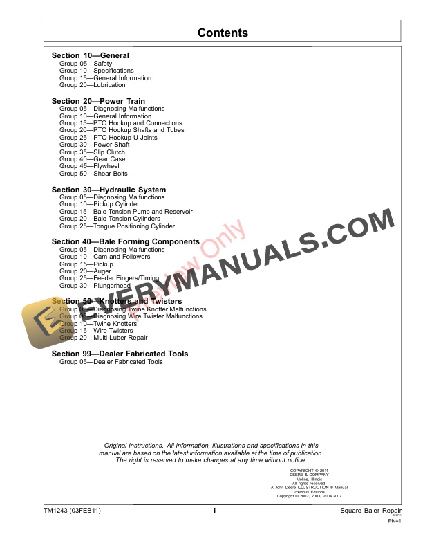 John Deere 327 328 336 338 346 348 466 468 Square Balers Technical Manual TM1243 03FEB11 3