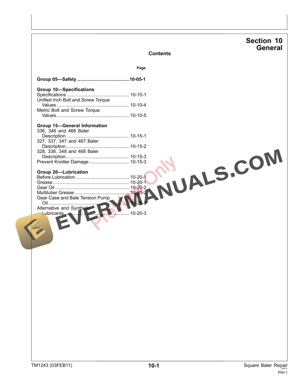 John Deere 327 328 336 338 346 348 466 468 Square Balers Technical Manual TM1243 03FEB11 5